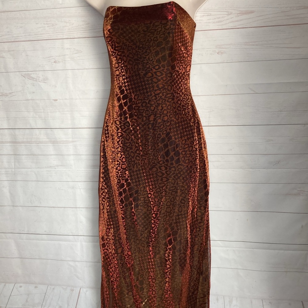 Jessica McClintock for GUNNE SAX Size 3 Y2K Strapless Animal Print Evening Gown - Picture 3 of 12